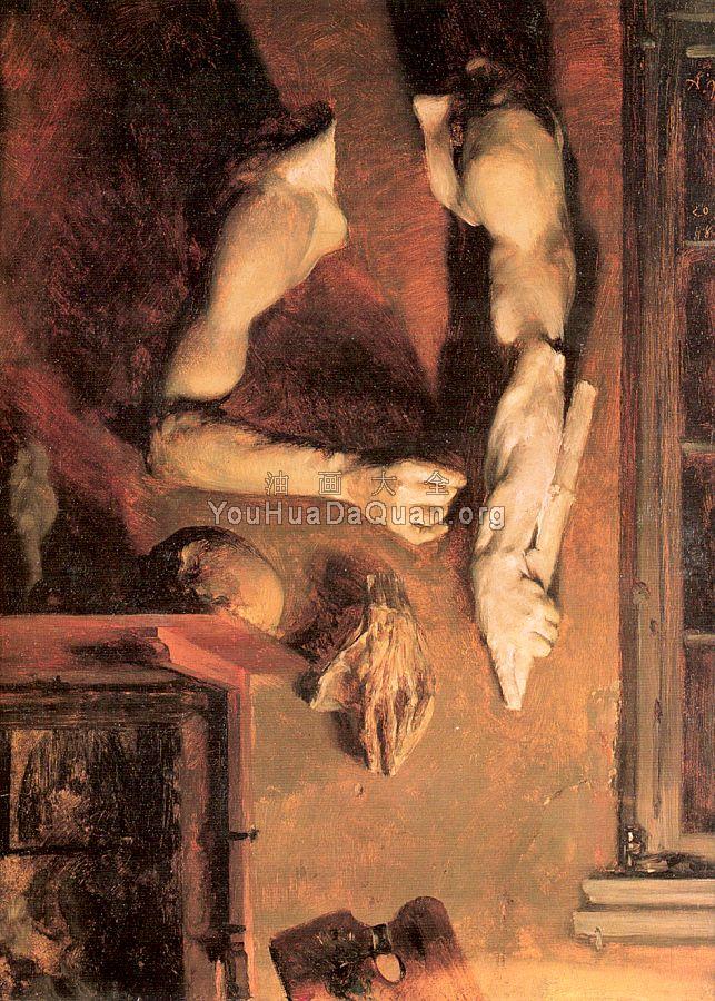 Studio Interior with Casts - 阿道夫·冯·门采尔